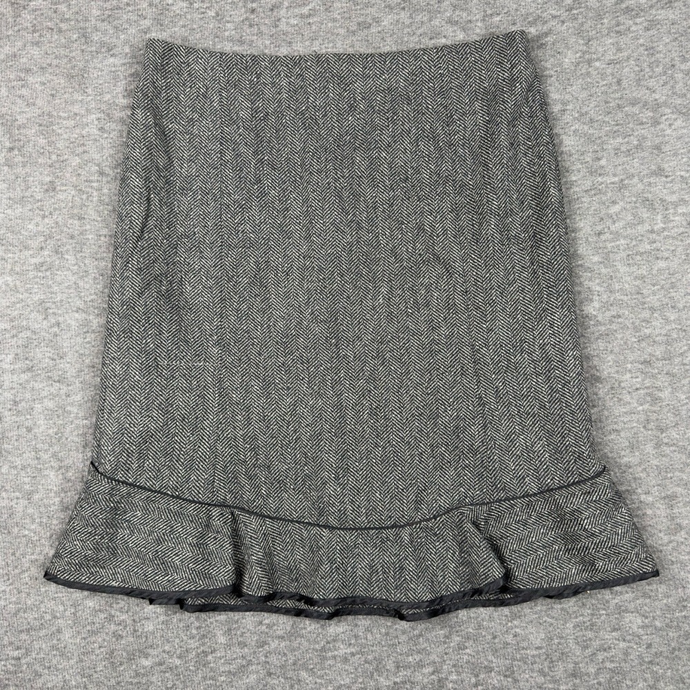 Gap Skirt Womens 6 Gray Herringbone Wool Silk Blend Flounce Hem Preppy Career